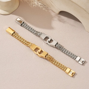 Men's stainless steel wheat chain bracelet with handcuffs buckle in gold and silver