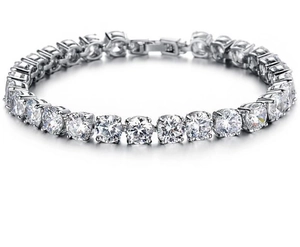 Bracelet Tennis Élégant en Cuivre de Couleur Argent Avec Strass Taille Ronde Bijoux Géométriques Scintillants Style Coréen pour Femme Mariage Fête