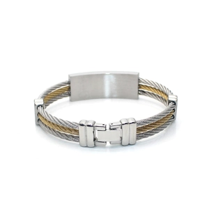 Three-strand wire cable twisted bangle in silver and gold stainless steel for men