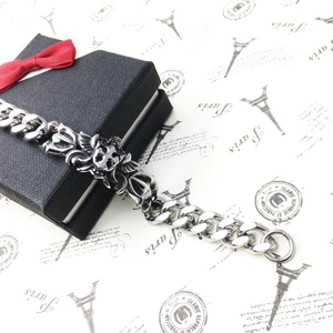 Men's gothic stainless steel cross wing bracelet with elegant black gift box