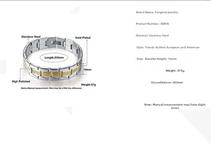 Detailed size specifications for two-tone polished stainless steel men's watchband bracelet