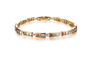 Bracelet en zircon multicolore carré plaqué or 18 carats avec fermoir pliant