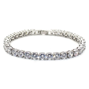 Bracelet Tennis en Cuivre avec Zirconia AAA pour Femme Plaqué Or et Argent Élégant Bijoux Géométriques de Style Coréen
