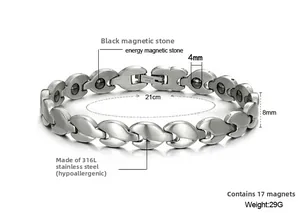 Detail of 21cm titanium steel magnetic therapy bracelet with 17 black gallstones