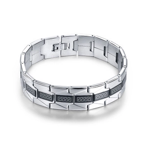 Men's Stainless Steel Greek Key Bracelet Meander Pattern Electroplated Silver Black Chain Biker Link Jewelry For Men