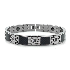 Bracelet Magnétique en Acier au Titane pour Homme Fibre de Carbone Noire Incrusté Strass Soins de Santé Bijoux Mode