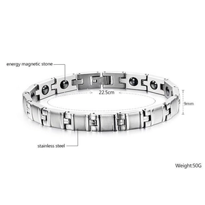 Titanium steel health bracelet with magnetic stones and brushed finish texture