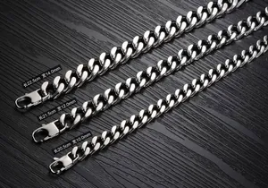Detailed comparison of three stainless steel Cuban link bracelets in various widths and lengths