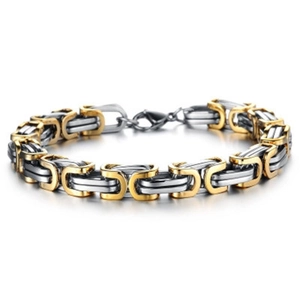 Men's Heavy Stainless Steel Byzantine Chain Bracelet Punk Gothic Bicolor Geometric Link Bracelet Hand Jewelry Gift For Men