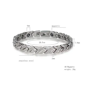 Bracelet de magnétothérapie en acier titane de 20,5 cm avec maillons flèches et 18 aimants