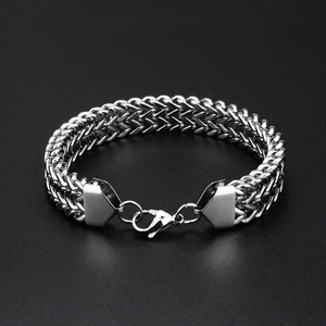 Men's silver polished stainless steel square fish scale link bracelet with lobster clasp