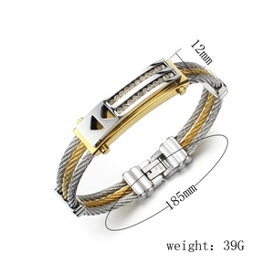 Bracciale a cavo bicolore in acciaio inossidabile con piastra di strass