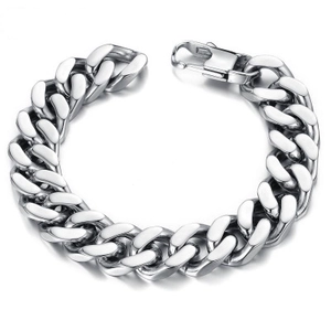 Fashion Men's Stainless Steel Cuban Link Bracelet Polished Curb Chain Bracelet Heavy Metal Punk Hip Hop Style Jewelry Gift