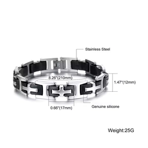 Men's titanium steel and black silicone bracelet, 210mm sports wristband jewelry