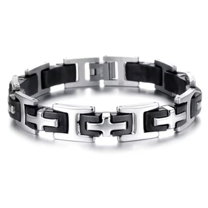 Men Titanium Steel Silicone Bracelet Fashion H-Link Sporty Wristband Silver Black Splicing Industrial Style Jewelry Gift For Men