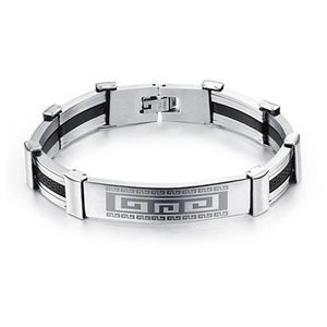 Men Titanium Steel Silicone Bracelet Greek Key Meander Pattern Ethnic Style Silver Black Wristband Fashion Jewelry Gift