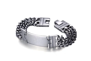 Bracelet Homme en Acier Inoxydable Gourmette à Double Rangée Avec Plaque ID Prière Religieuse Gravée Bijoux Biker pour Homme