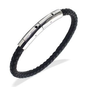 Men's Woven Leather Bracelet With Stainless Steel Clasp Minimalist Fashion Unisex Bangle Trendy Wristband SCY959 Jewelry Gift