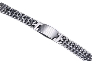 Bracelet double chaîne gourmette pour homme avec plaque en métal courbée polie