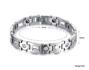 Titanium steel magnetic bracelet with paw prints and rhinestones, 21cm long and 10mm wide