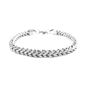 Pulsera de cadena de trigo en acero inoxidable plateado pulido para hombre con cierre