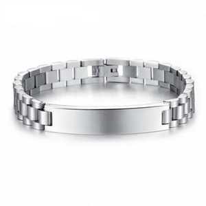 Minimalist Men Titanium Steel ID Plate Bracelet Geometric Watchband Link Chain Bracelet Polished Silver Tone Jewelry Gift