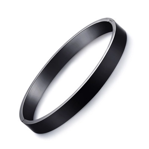 Minimalist black matte titanium steel couple bangle with a smooth brushed metal finish