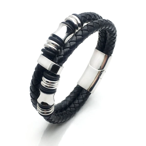 Herren Doppelstrang Geflochtenes Lederarmband Mit Titanstahl Magnetverschluss Edelstahl Industrial Punk Handschmuck Geschenk