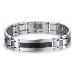 Bracelet en Acier Titane pour Hommes Avec Incrustation de Fibre de Carbone Noire Bracelet à Maillons Géométriques Industriels Bijoux