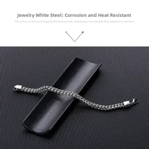 Detail of woven stainless steel men's bracelet with lobster clasp and high polish finish