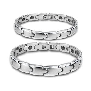 Bracciale per Magnetoterapia in Acciaio al Titanio Minimalista per Coppie Catena a Maglie Geometriche Gioielli per la Salute in Metallo Argentato