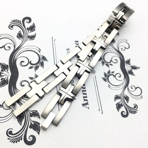 Classic silver titanium steel cross bracelet for men with polished link chain design