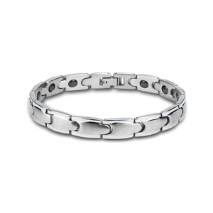 Bracciale per magnetoterapia in titanio argento lucido con maglie opache per coppie