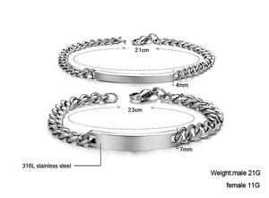 Bracelets gourmette en acier inoxydable 316L poli avec spécifications de taille