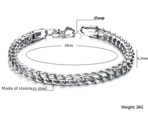 Pulsera trenzada de acero inoxidable de 24 cm con cierre de langosta y ancho de 6,2 mm