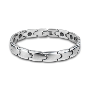 Bracciale magnetico in acciaio al titanio argento con magneti neri per coppie