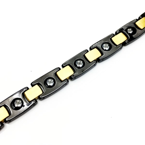 Bracelet homme en acier inoxydable or et noir avec pierres céramiques et zircons
