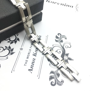 Classic men's titanium steel cross bracelet with matte finish and polished links