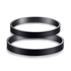 Minimalist Titanium Steel Couple Bracelet Black Matte Brushed Finish Open Bangle Korean Fashion Unisex Wrist Jewelry