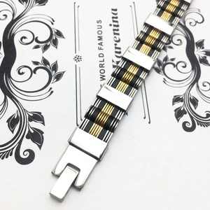 Men's titanium steel bracelet with gold accents and black silicone, high-polish finish