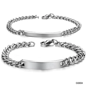Bracelets gourmette en acier titane argenté poli avec barre lisse pour couples