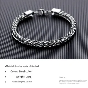 Detailed view of woven titanium steel men's chain with lobster clasp and measurements