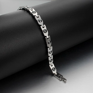 Polished stainless steel magnetic therapy bracelet with black health stones for women