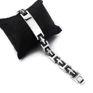 Men's fashion silicone and stainless steel bracelet with a polished engravable metal plate
