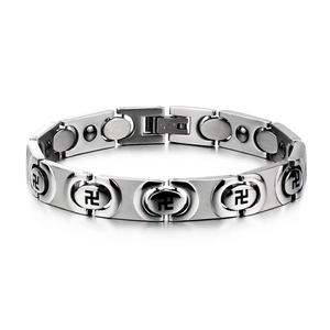 Bracelet Magnétique en Acier au Titane pour Homme Motif Swastika Thérapie de Santé Chaîne en Métal Bijoux Cadeau
