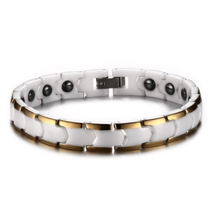 Modern Ceramic Stainless Steel Link Bracelet Gold White Patchwork Magnetic Therapy Hematite Bangle Elegant Women Jewelry
