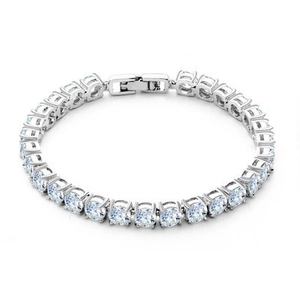 Élégant Bracelet Tennis en Zirconia AAA pour Femmes Cuivre Plaqué Argent Bracelet de Pierres Claires Taille Brillant Rond
