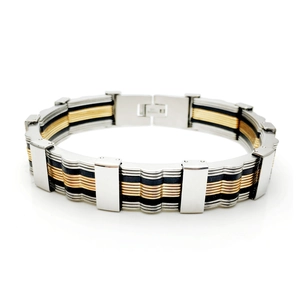 Men Mechanical Two-Tone Titanium Steel Silicone Bracelet Polished Striped Geometric Link Wristband Fashion Link Jewelry
