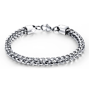 Men's Titanium Steel Wheat Chain Bracelet Silver Tone Stainless Steel Geometric Spiga Link Jewelry For Daily Wear Gift