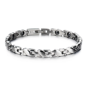 Polished Titanium Steel Magnetic Therapy Bracelet Silver Health Healing Jewelry For Women Men Unisex Wave Link Chain Bracelet